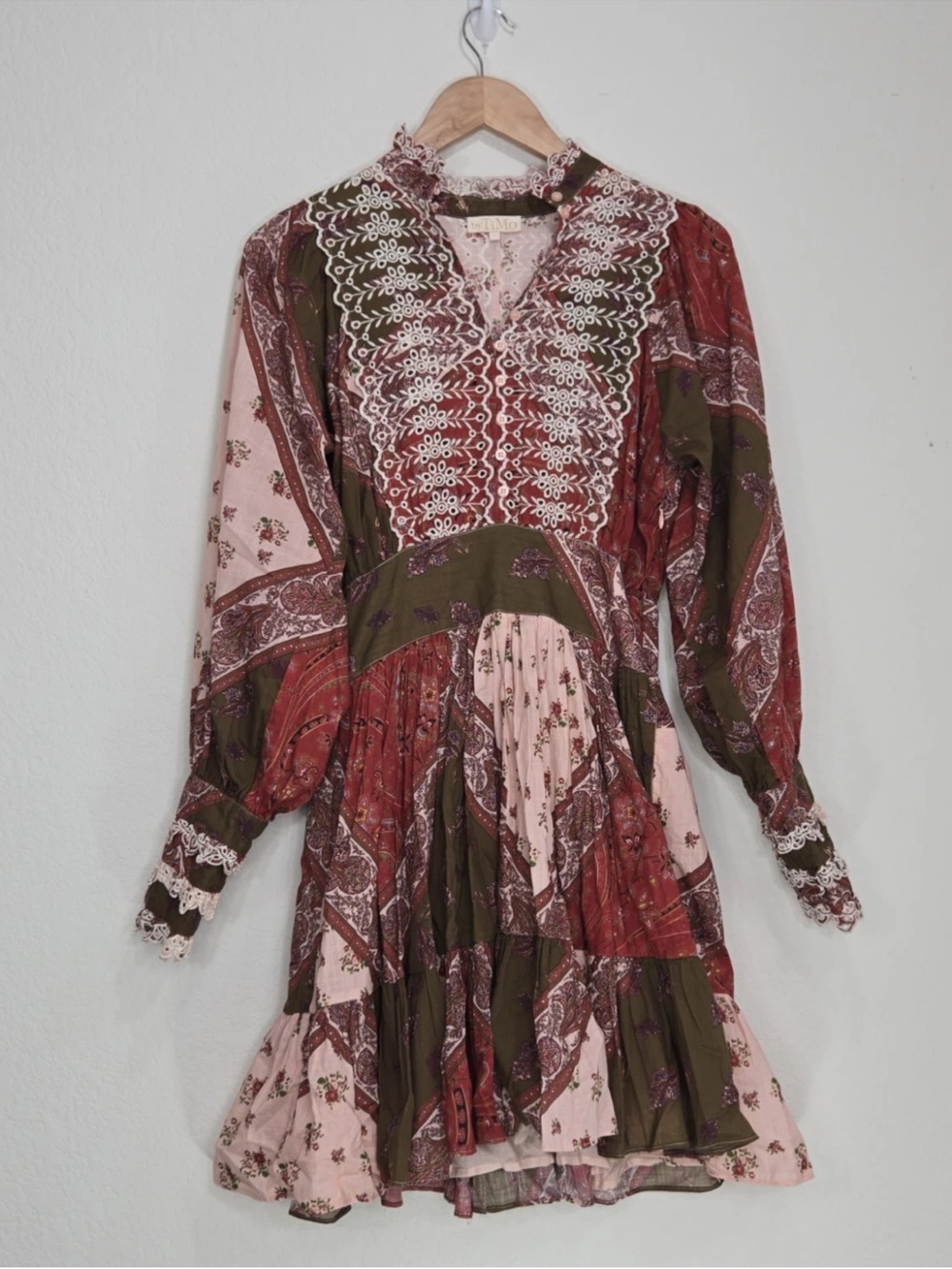 bytimo Cotton Slub Mini Dress Patchwork Size S Womens